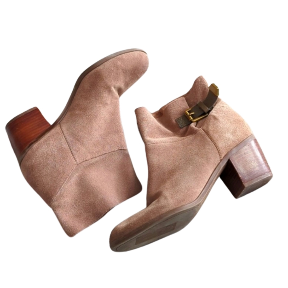 Franco Sarto Brown Suede Buckle Detailing Heeled Ankle Booties Size 8.5 - Picture 1 of 9